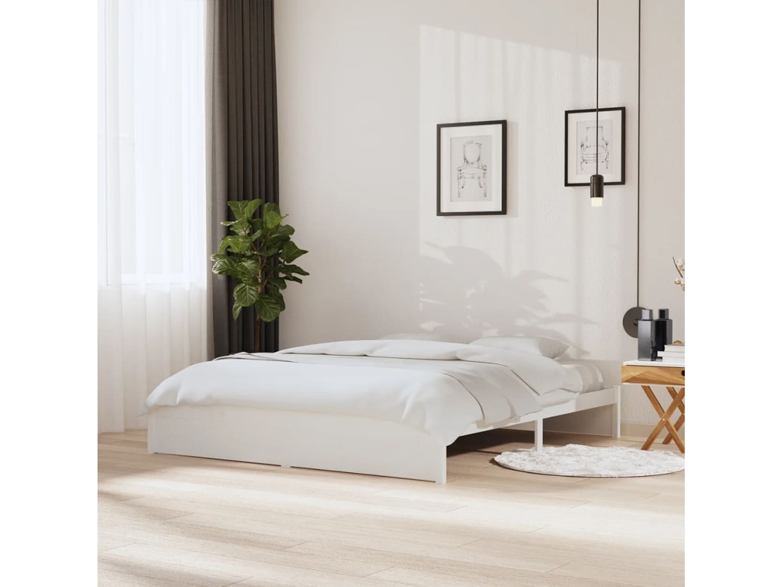 Cama De Matrimonio | Cama Para Adultos | Estructura De Cama Sin Colchón Madera Maciza Blanco 180x200 Cm