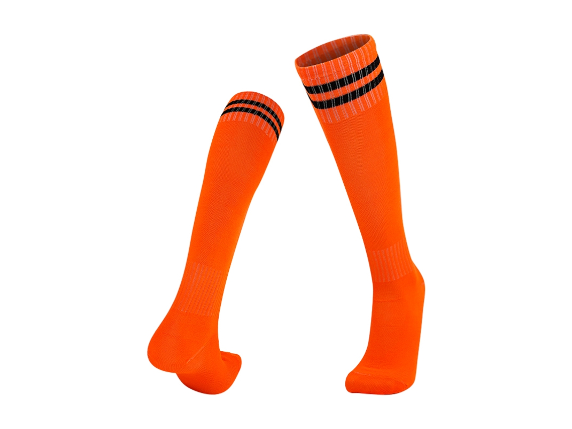 Calcetines de fútbol MDUG largos, antideslizantes y transpirables, de color naranja y negro.