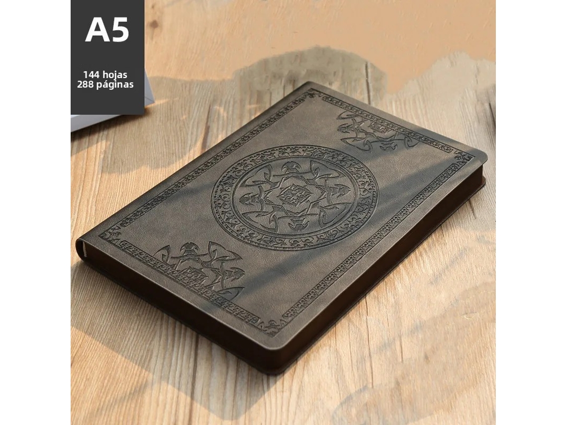 Libreta retro A5 con cubierta gruesa de cuero sintético y relieve literario MDUG (negro)