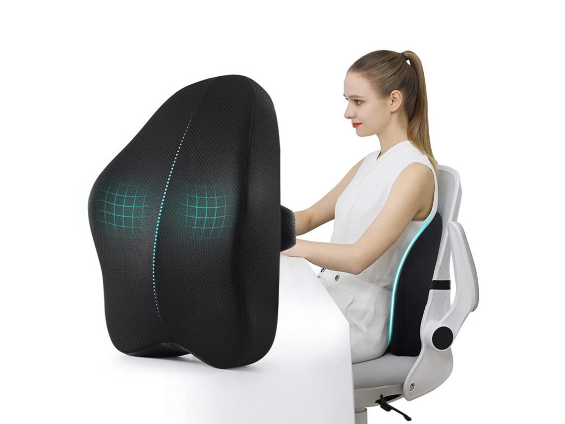 Cojín de apoyo lumbar para silla de oficina, cojín ergonómico, color negro Siurn