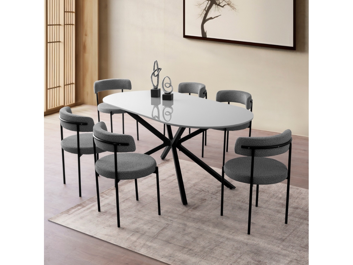 Mesa de comedor negra y gris para 6 personas 180 cm KARVIA