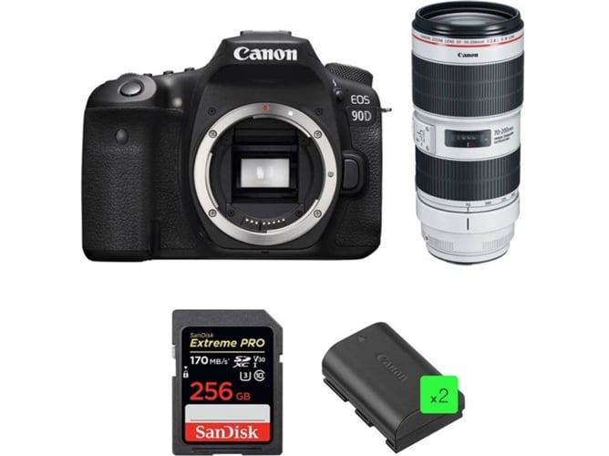 Kit Cámara Réflex CANON EOS 90D + EF 70-200mm f/2.8L IS III USM + SanDisk 256GB + 2 LP-E6N