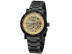 Reloj Mecánico Para Hombre Winner, Resistente Al Agua, Con Brazalete De Acero Negro Y Dorado.