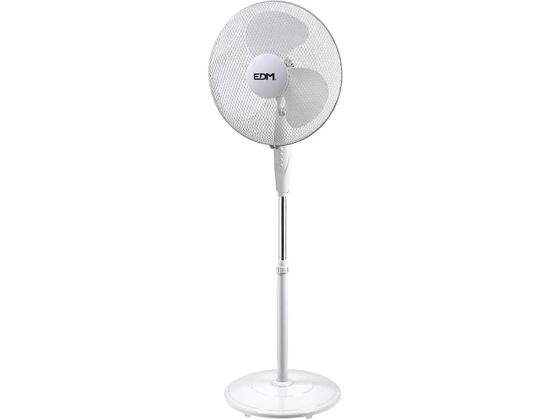 Ventilador de Pie EDM con Base Circular Blanca 45W 40Cm Altura Regulable 110-130 Cm