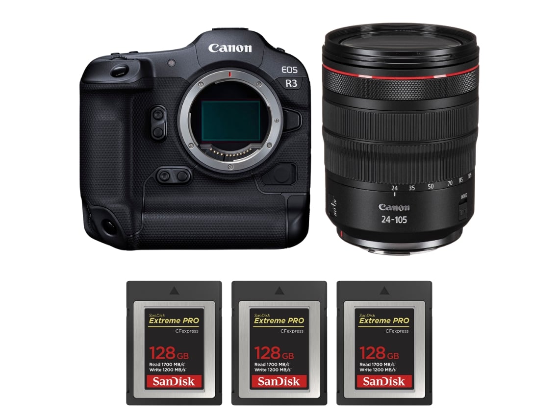 Canon Eos R3 + Rf 24-105mm F/4 L Is Usm + 3 Sandisk 128gb Extreme Pro Cfexpress Type B + Ebook “20 Consejos Para Fotos Que Impactan”