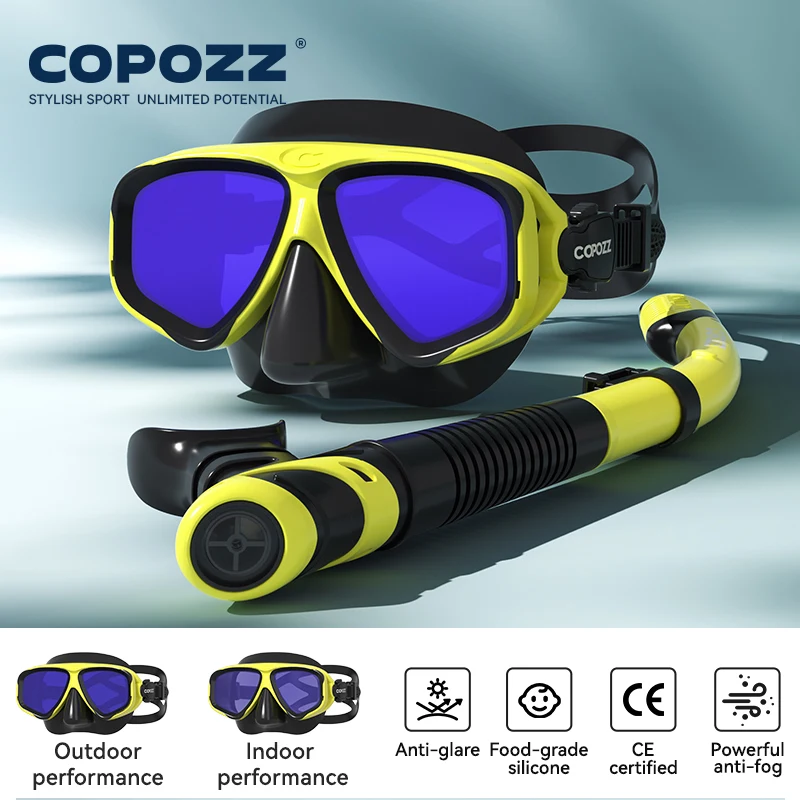 (amarillo) Máscara De Buceo Profesional, Antivaho, Con Placa Frontal De Cristal Templado, Unisex.
