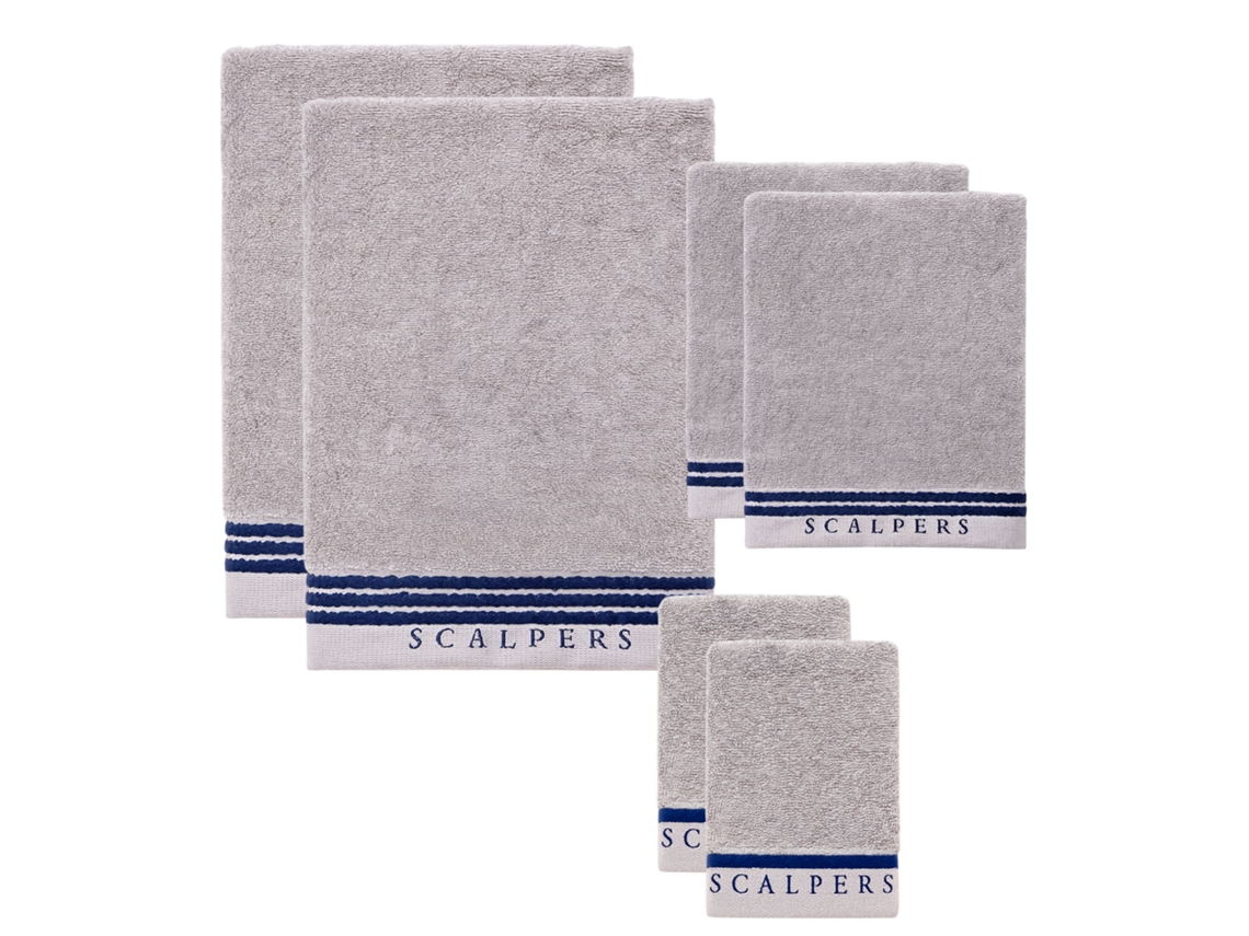 Set 6 Toallas Baño450gsm En Algodón Gris Con Azul Scalpers Home