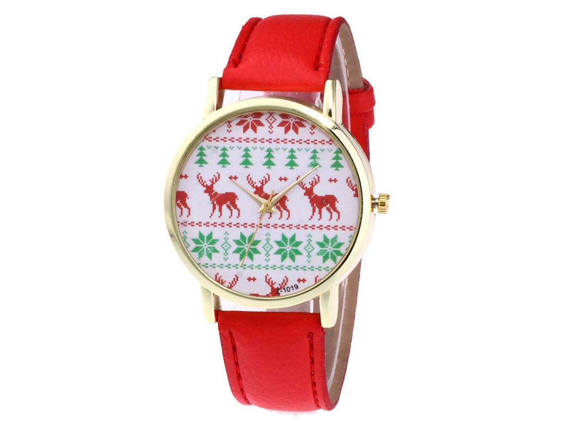 Reloj De Pulsera De Cuero Pu Casual Elk Navideño Estudiante Zhoulianfa Rojo