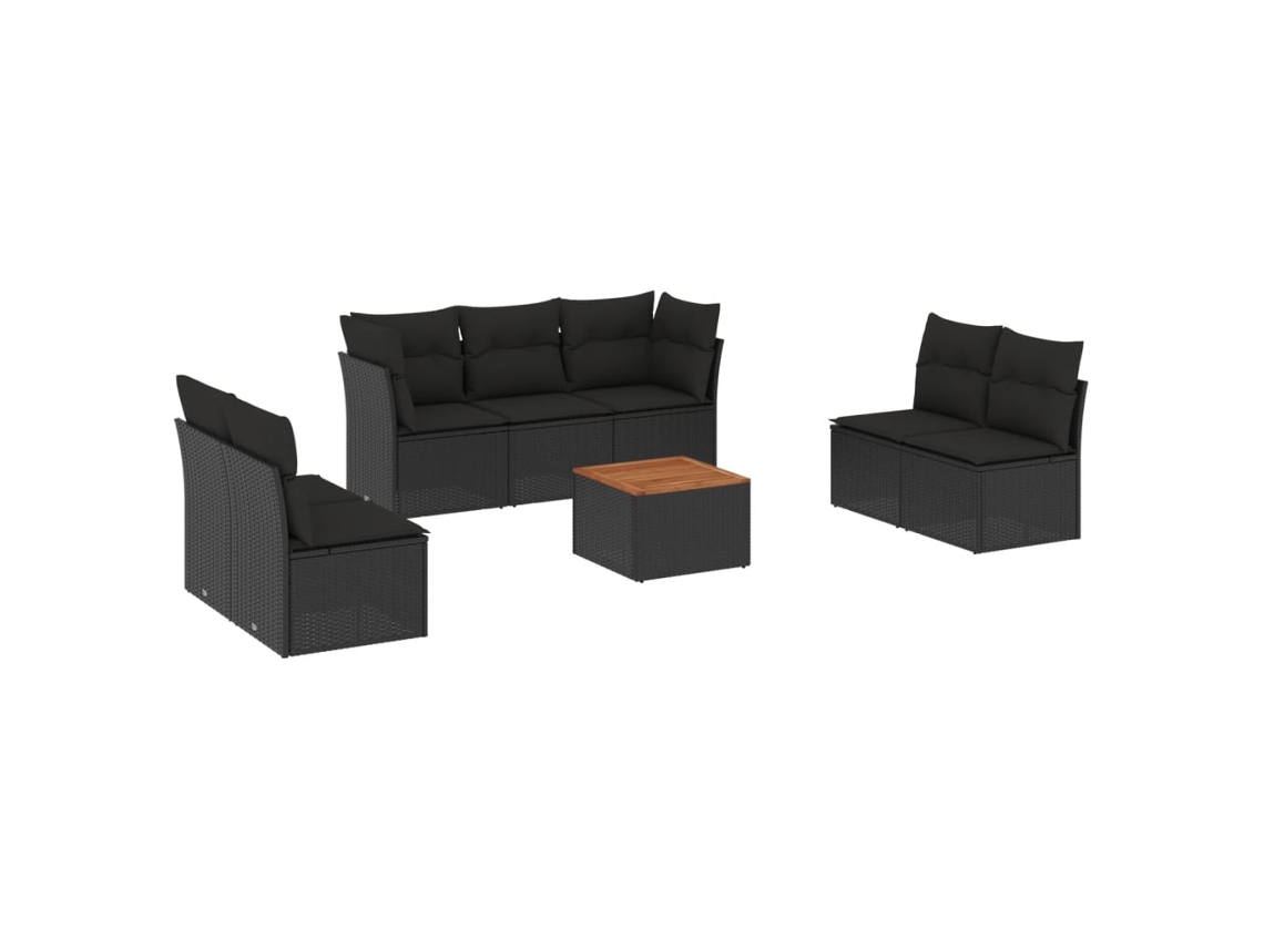 Conjunto de 8 sofás de jardín con cojines de mimbre, color negro, EXCLUSIVA MAISON (8 piezas)