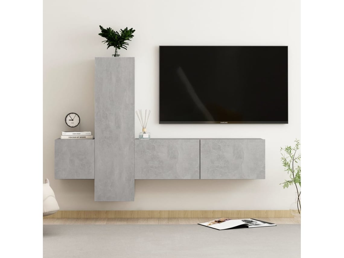 Conjunto de 3 muebles para TV de madera contrachapada gris cemento, DKD HOME DECOR
