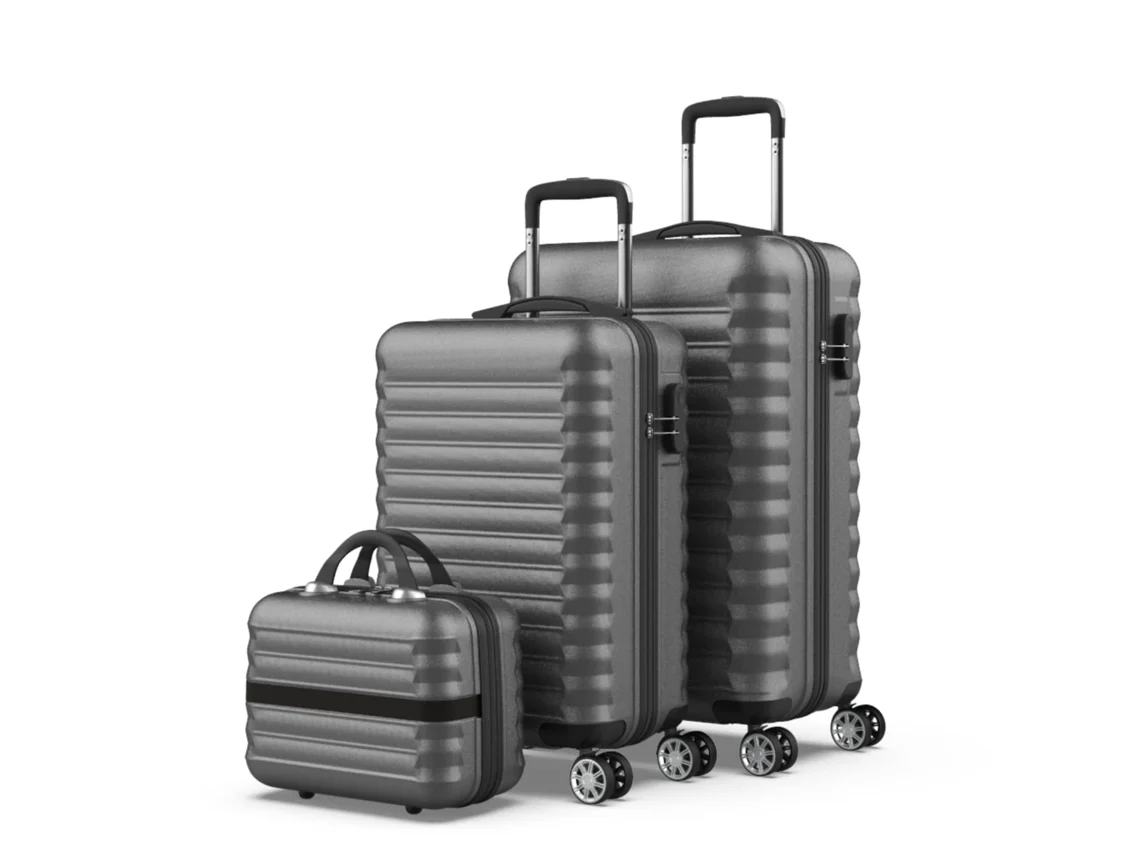 Juego De Maletas Gris Antracita Numada Upfly 3pzs Abs Maleta Cabina 53cm, Mediana 63cm Y Neceser