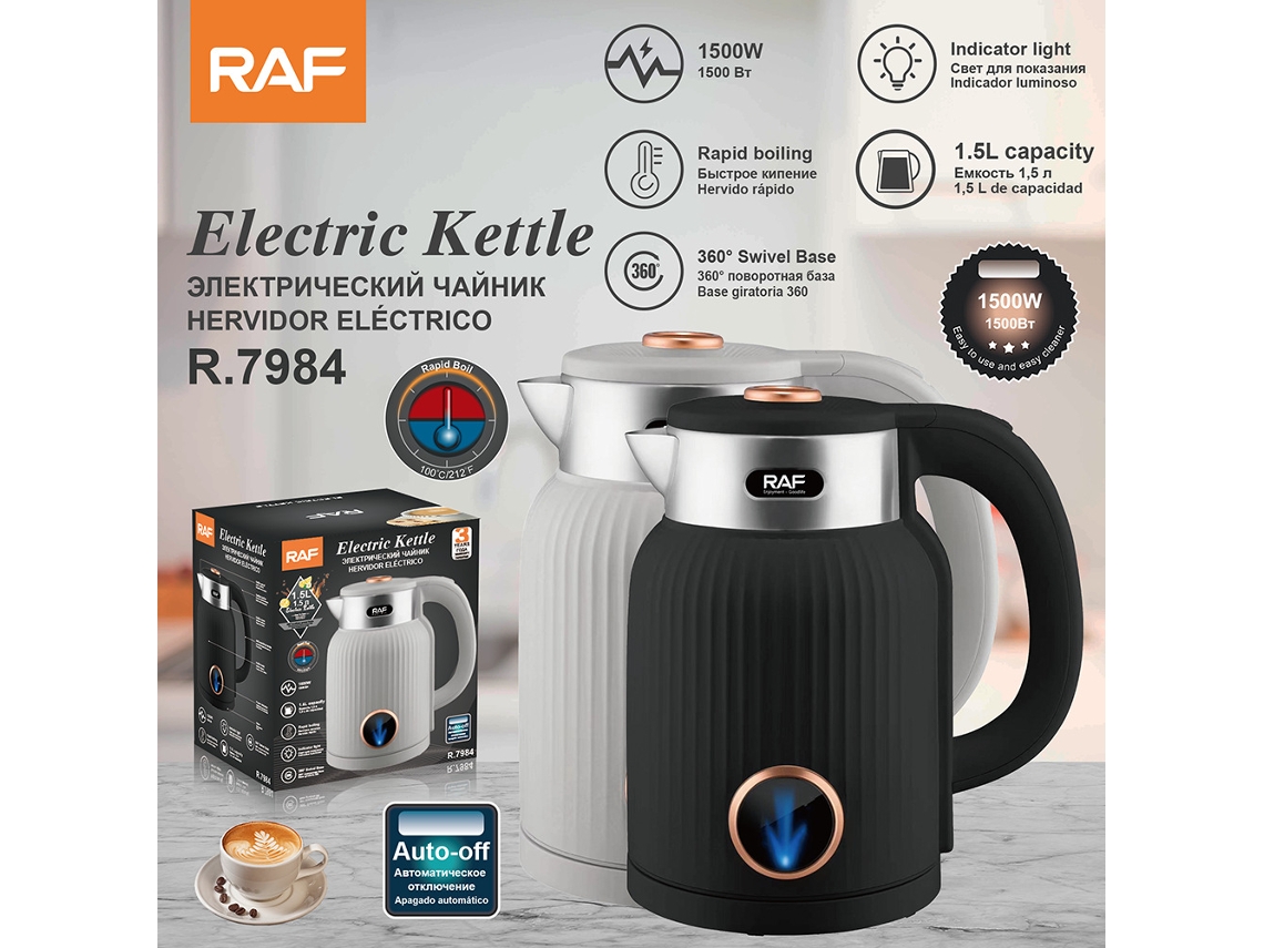 Hervidor eléctrico de 1,6 l, acero inoxidable, doble pared, estándar europeo, protección contra ebullición. Mdug