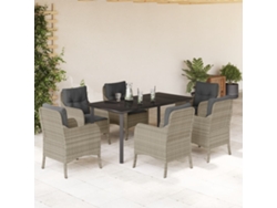 Juego de comedor de jardín de 7 piezas con cojines de mimbre gris claro de DKD Home Decor