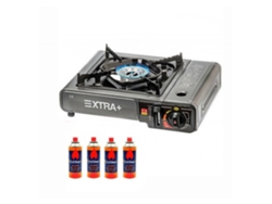 Cocina hornillo a gas portátil 1 quemador estufa camping gas + 4 Cartuchos 227gr XTRA +