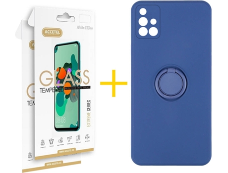 Carcasa + 2 Protectores de Pantalla para Samsung Galaxy A71 ACCETEL Azul Oscuro