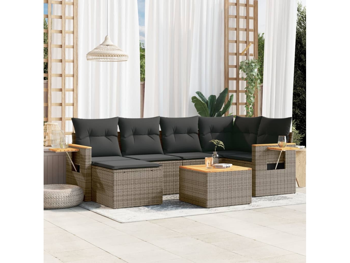 Conjunto de sofás de jardín de 7 piezas DKD Home Decor con cojines de mimbre gris