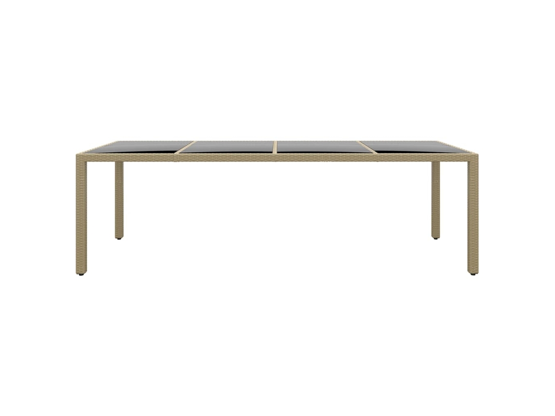 Mesa de jardín LOVELY HOME con tapa de vidrio y patas de mimbre en color beige (250 x 100 x 75 cm)