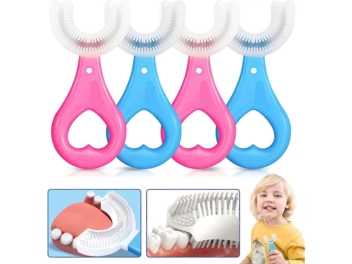 Cepillo de dientes infantil en forma de U, paquete de 4 unidades para bebés y niños, diseño de limpieza bucal 360°. GOKOCO