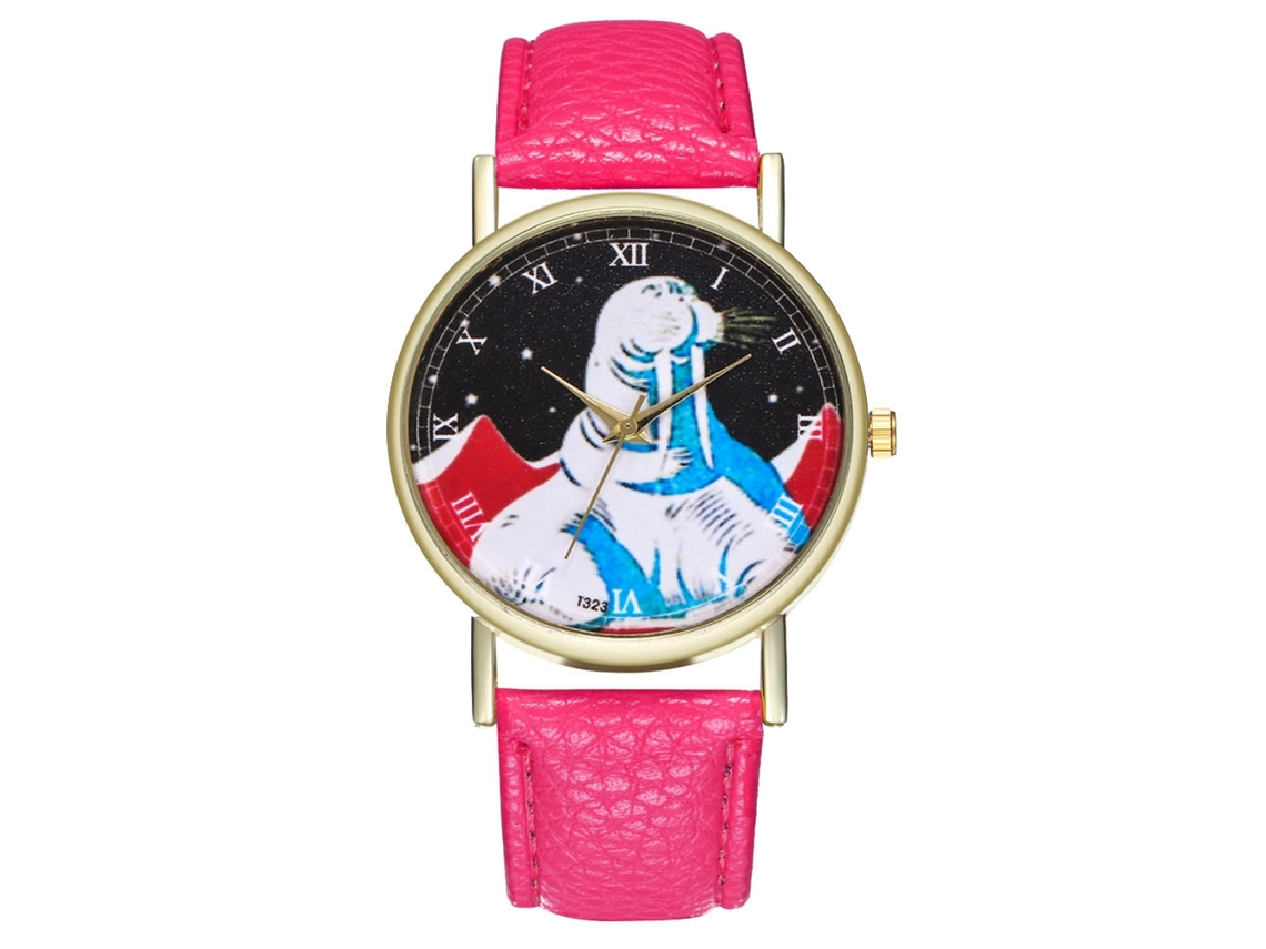 Reloj De Cuarzo Con Correa De Cuero Pu Moda Dial Redondo Unisex (rojo Rosa)