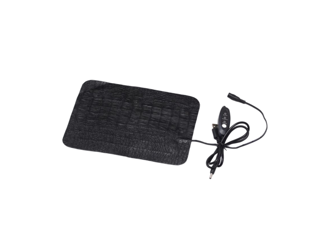 Alfombrilla calefactora para reptiles con superficie antiarañazos y temperatura ajustable por USB para animales pequeños.