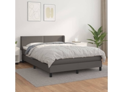 Cama Box Spring Con Colchón Cuero Sintético Gris 140x190 Cm