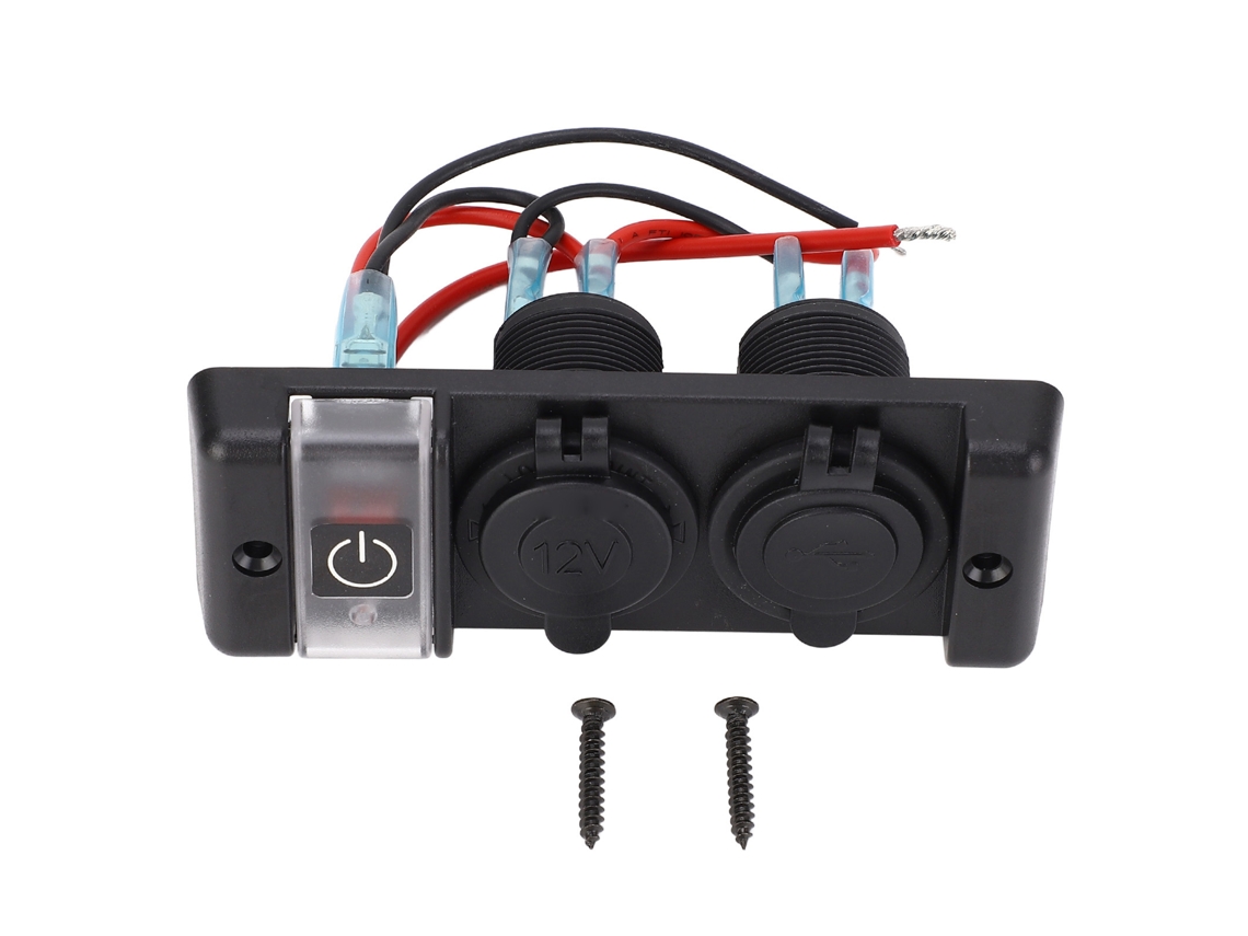 Panel de interruptores combinado 3 en 1 con disyuntor, luz roja, USB y toma de mechero de 12 V para coche, caravana y barco.