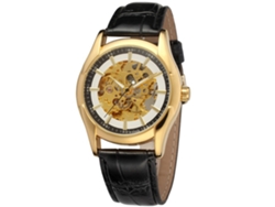 Reloj De Muñeca Automático Hollow Out Correa De Cuero Pu Hombre (oro Blanco)