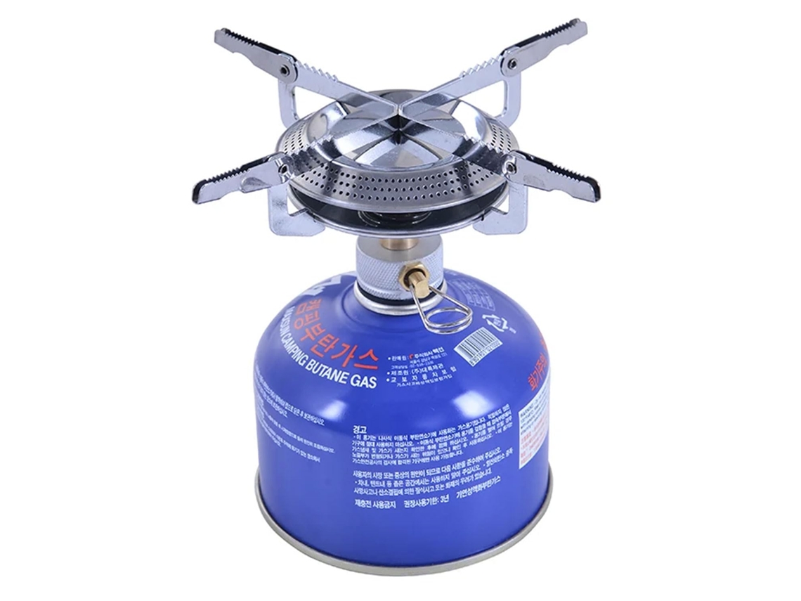 Estufa Gas Plegable Antiviento, Encendido Electrónico. 11×10×40 Cm, Acero Inoxidable. Para Camping Y Senderismo.