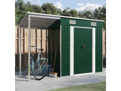 Caseta de jardín con porche, 277 x 110,5 x 181 cm, acero verde, DKD Home Decor