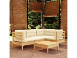 Conjunto de jardín de 5 piezas con cojines de pino crema DKD Home Decor