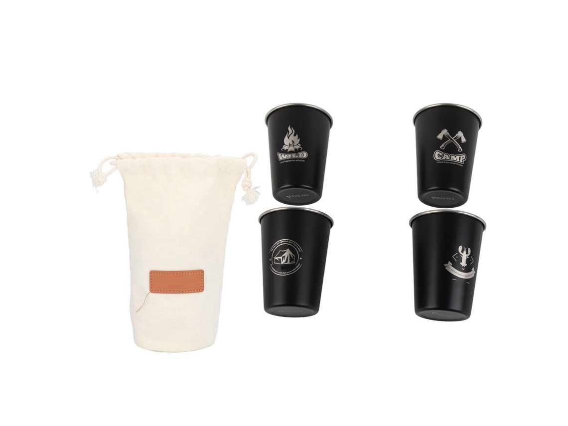 Juego De 4 Vasos De Camping Negros De 350 Ml, De Acero Inoxidable, Resistentes A Altas Temperaturas Y Portátiles.