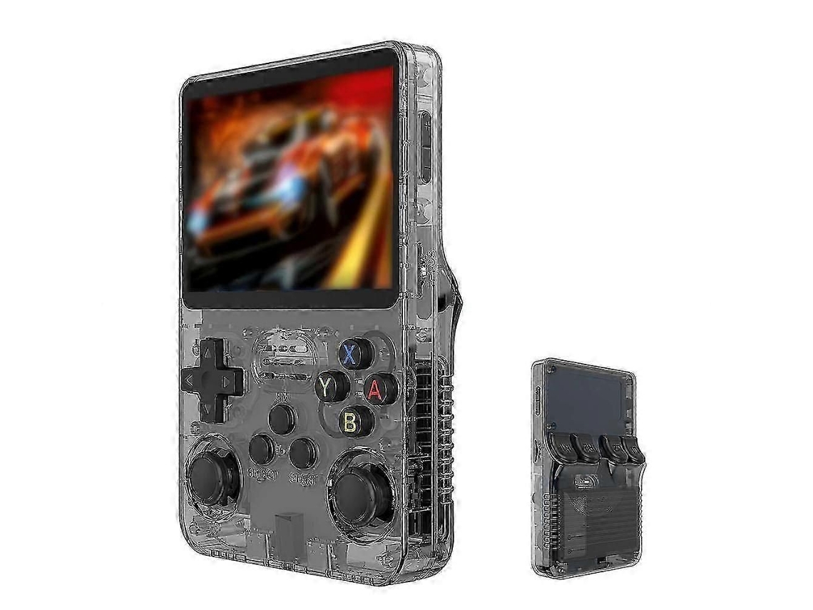Consola GOKOCO R36 Ultra Retro con sistema Linux, pantalla de 4 pulgadas y 64 GB de almacenamiento.