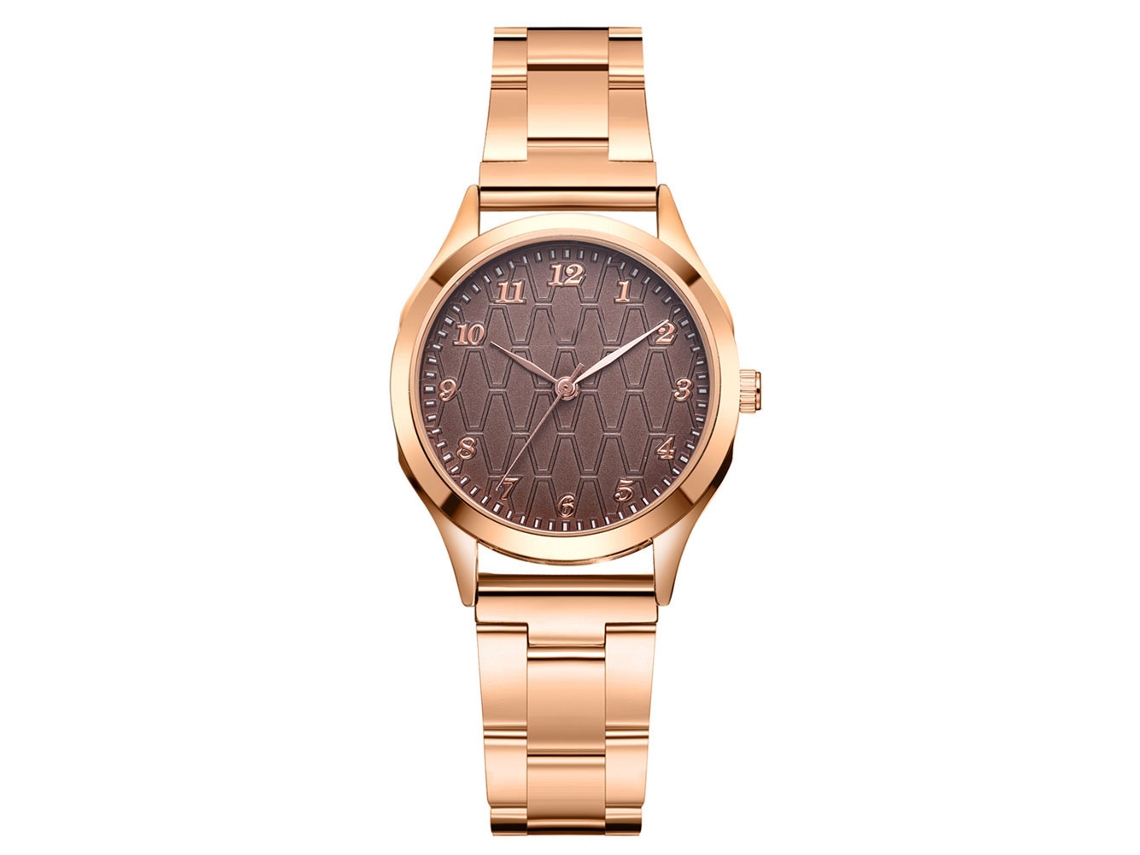 Reloj Analógico Para Mujer Con Brazalete De Aleación De Oro Rosa, Elegante Estilo Marrón.