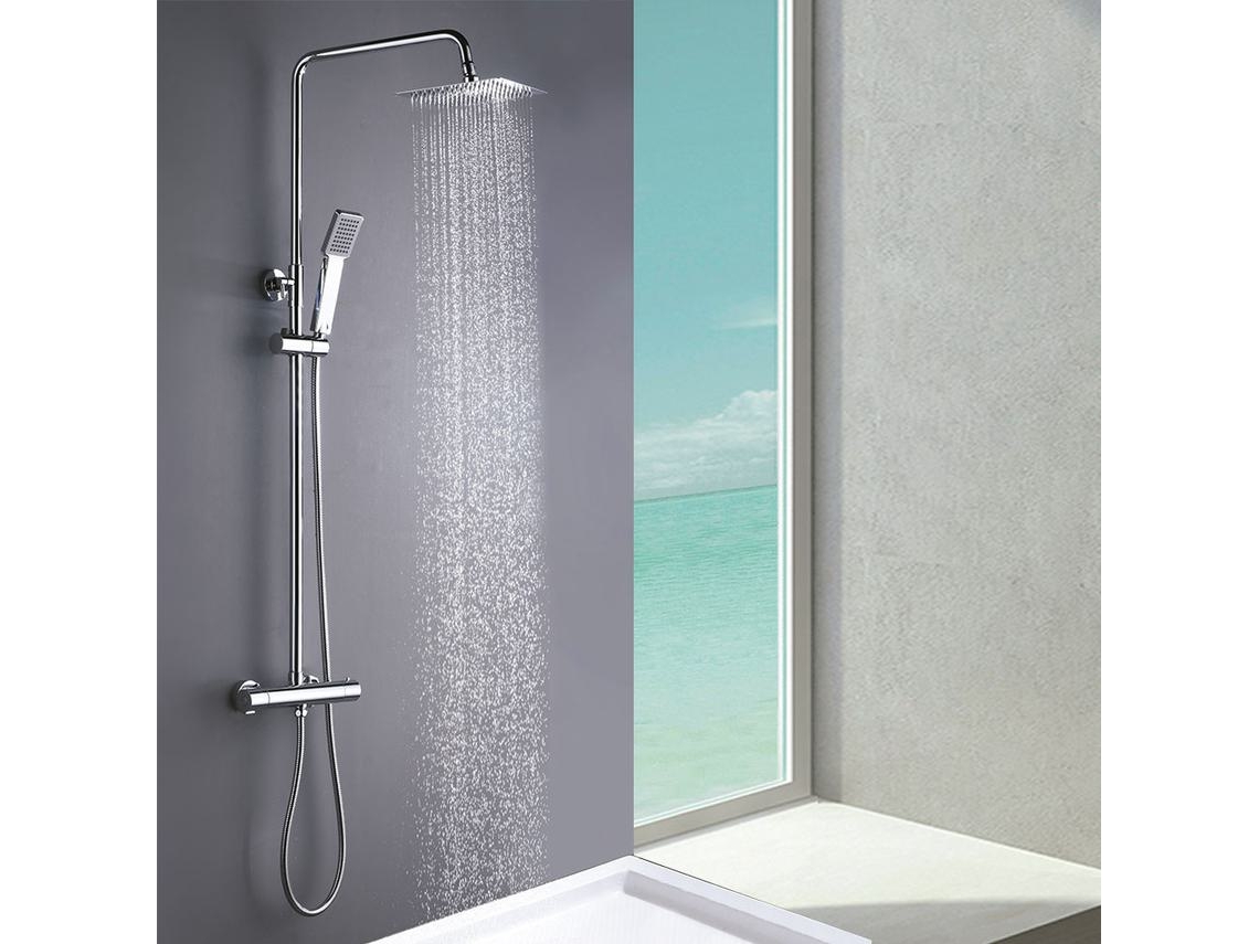Kibath Columna De Ducha Termostático Cuadrada 85-115 Cm Mol Acabado Cromo Brillo Fabricado En Latón