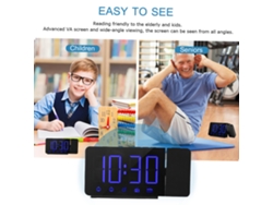 Despertador Con Proyección De 180°, Radio Fm, Doble Alarma, Función De Repetición, Carga Usb Y Brillo Ajustable Para Dormitorios.