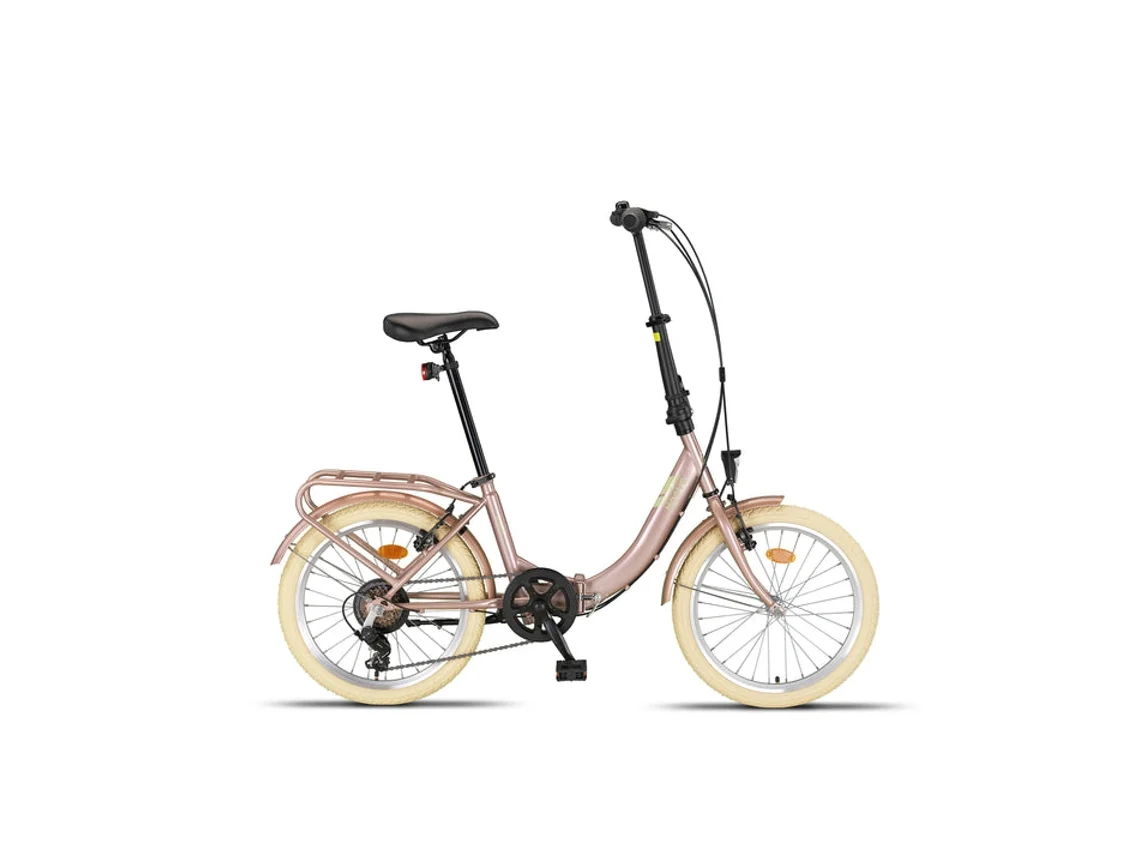Bicicleta Plegable PACTO EIGHT rosa - 6 marchas Shimano - frenos de llanta