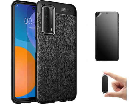Kit Carcasa, Protector Y Soporte Huawei P Smart 2021 Ultimatte Rugged Leather Negro