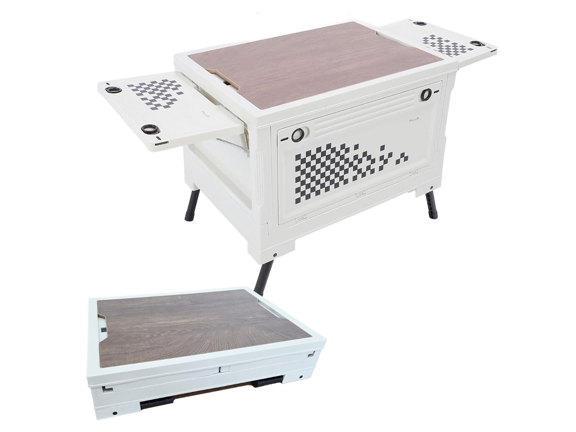 Mesa / Caja De Almacenaje Plegable Klack 56l - Apertura 4 Direcciones, Tapa De Madera Mdf, Camping Y Hogar