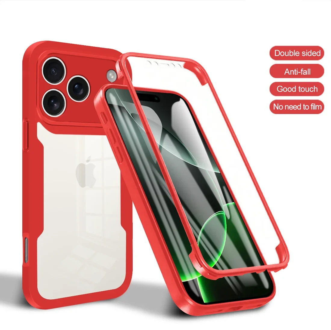 (rojo, Iphone 17) Lujosa Funda Transparente Ultrafina Para Teléfono, Protección De Pantalla Completa De 360° Contra Caídas.