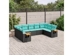 Conjunto de sofás de jardín de 9 piezas DKD Home Decor con cojines de mimbre negros