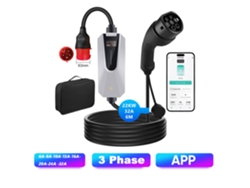 Cargador De Vehículo Eléctrico Móvil Trifásico Hexinex De 22 Kw, 32 A Y 6 M, Ip65, Con Control Bluetooth