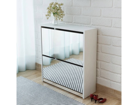 MAISON EXCLUSIVE - Mueble zapatero 2 niveles y espejo blanco 63x17x67 cm
