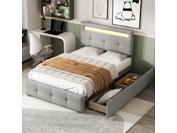 Cama Gris (90x200 Cm) Con Iluminación Led Y 2 Cajones.