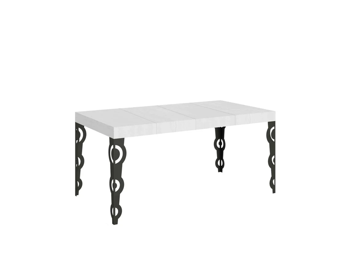 Mesa extensible Karamay Premium 120/380x90 cm, patas de madera de fresno blanco y antracita Itamoby
