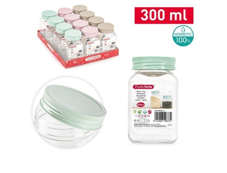Juego de 4 Botes Cuadrados 0.3L. Ideales Despensa. Marrón PLASTIC FORTE