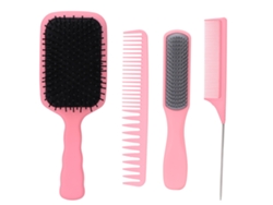 Kit De 4 Pentes De Cabelo Com Massagem Do Couro Cabeludo, Cabo Anti-deslizante Para Casa E Salão De Beleza, Rosa Embalado