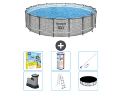 Piscina BESTWAY Round Steel Pro MAX - Estampado Piedra - 549 x 122 - Incluye Bomba - Escalera - Cobertor Accesorios CB36