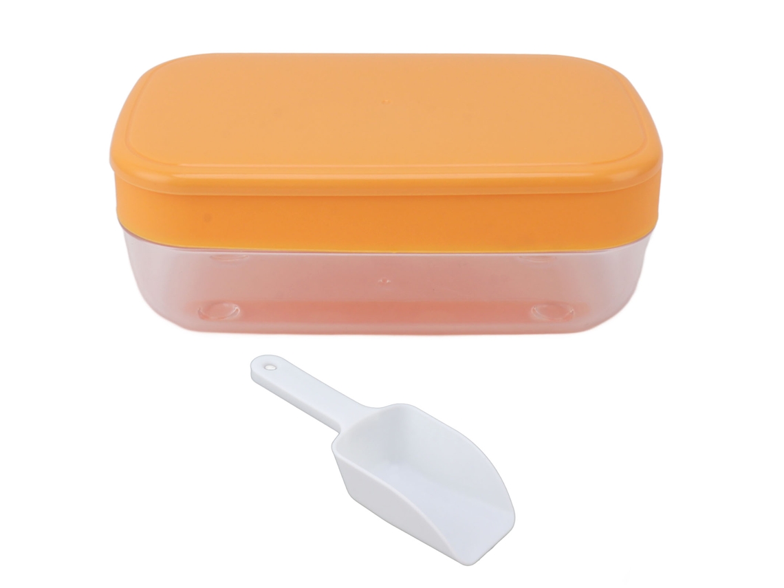 Molde Redondo Reutilizable Para Cubitos De Hielo Con Tapa Y Recipiente, Fácil Desmolde, Silicona Y Pp, Color Naranja.