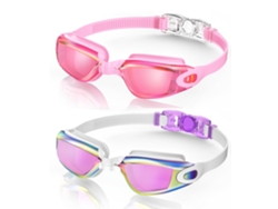 Gafas de natación, paquete de 2 gafas de natación impermeables para adultos (hombre y mujer), color morado, blanco y rosa claro.