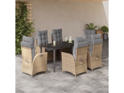 Juego de comedor de jardín de 7 piezas con cojines de mimbre beige de DKD Home Decor